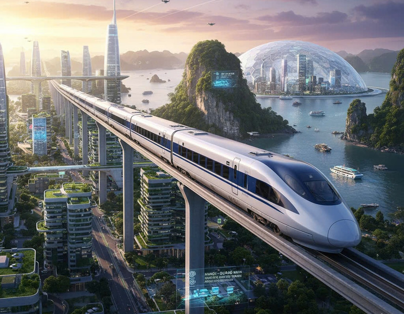 Tuyến đường sắt tốc độ cao Hà Nội- Quảng Ninh vừa được bổ sung vào quy hoạch (ảnh: AI)