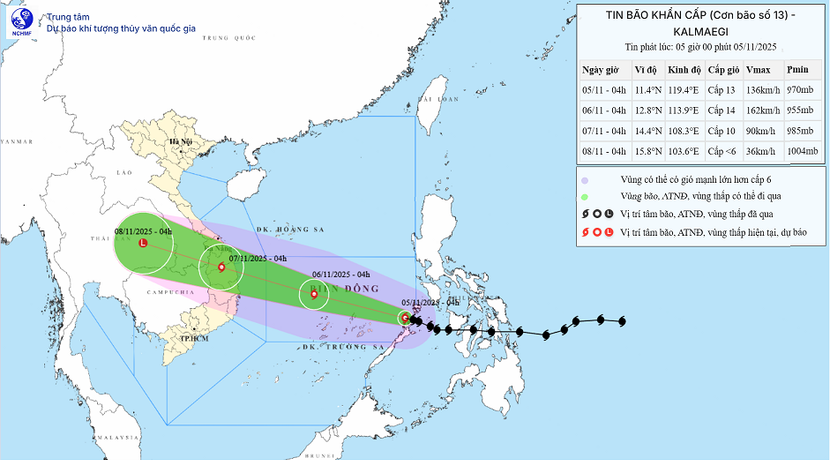 Bão Kalmaegi đang giật cấp 17 cách Quy Nhơn, Gia Lai khoảng 300km