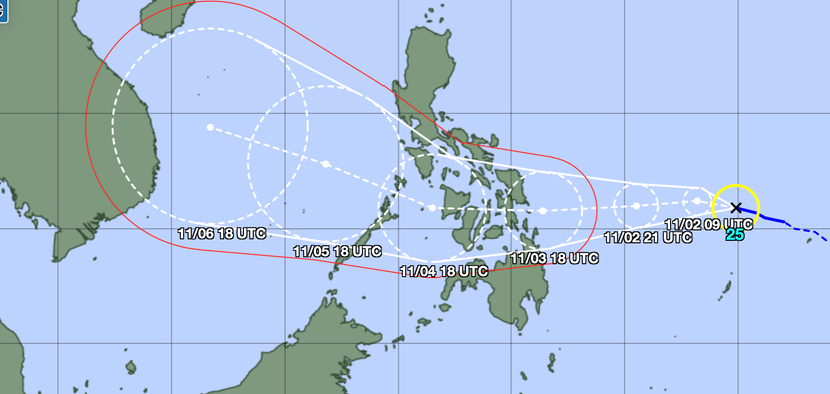 Bão Kalmaegi ngoài biển Philippines dự báo ngày 4/11 sẽ đi vào Biển Đông, trở thành cơn bão số 13