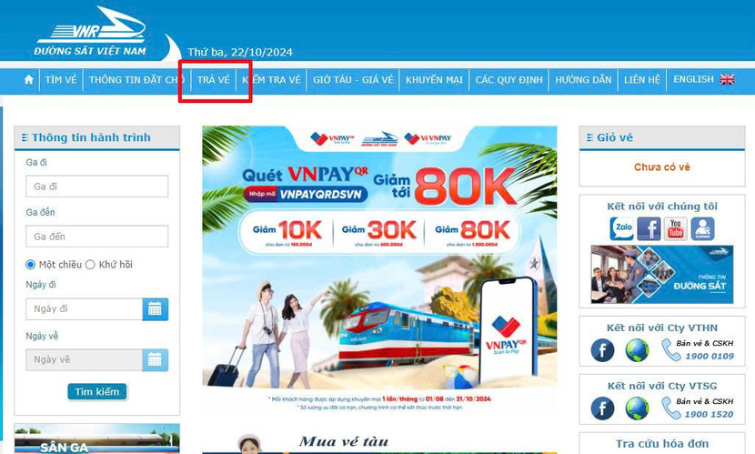 Hành khách có thể hoàn trả vé tàu online không mất phí khi đường sắt gặp sự cố gây chậm, huỷ chuyến