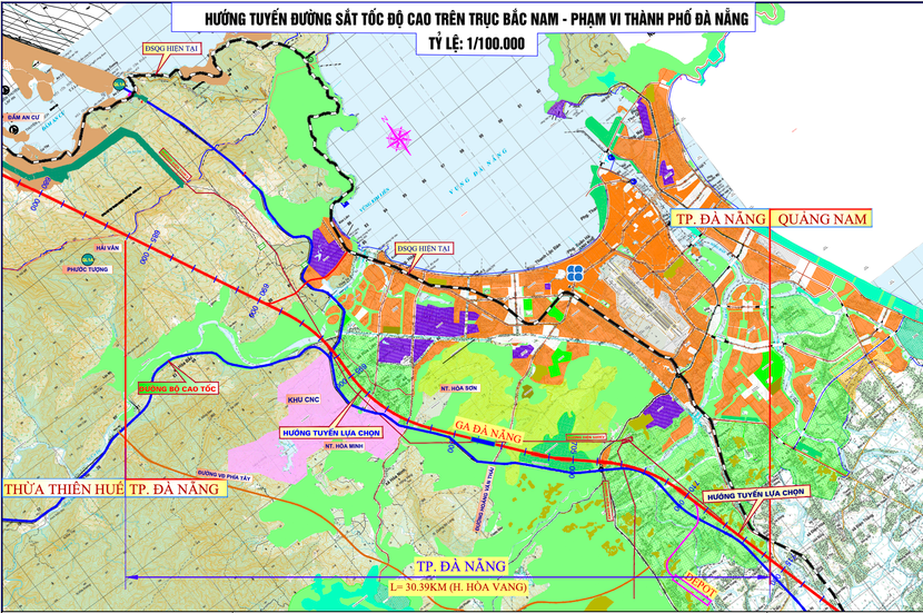 Hướng tuyến đường sắt tốc độ cao Bắc Nam đoạn qua Đà Nẵng