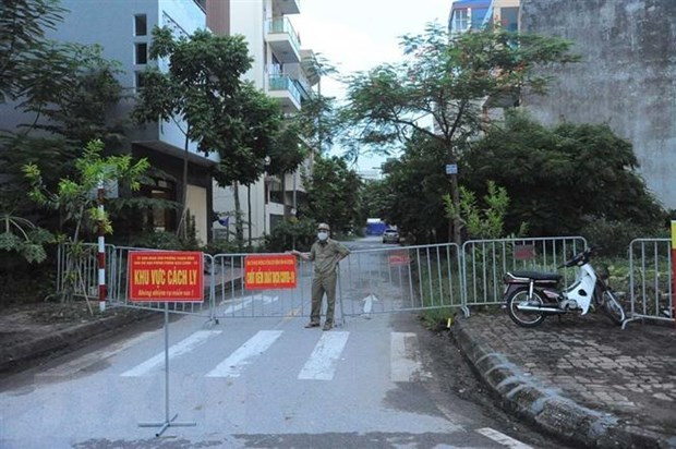 Phong tỏa khu phố Trần Văn Giáp, phường Thanh Bình, thành phố Hải Dương, nơi có bệnh nhân Covid-19. Ảnh: TTXVN