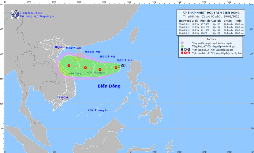 Áp thấp nhiệt đới đang tiến về phía đặc khu Hoàng Sa