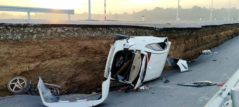 Sụt lún nghiêm trọng đường dẫn lên cầu Hoà Bình, Tây Ninh Sụt lún nghiêm trọng đường dẫn lên cầu Hoà Bình, Tây Ninh