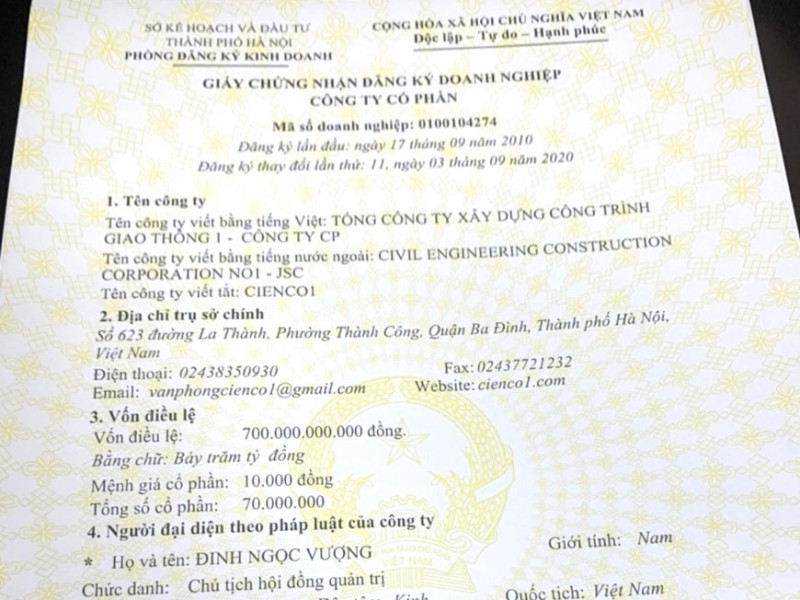 Đại diện Sở KH-ĐT Hà Nội khẳng định, việc cấp Giấy chứng nhận đăng ký doanh nghiệp cho Cienco1 là đúng quy định pháp luật