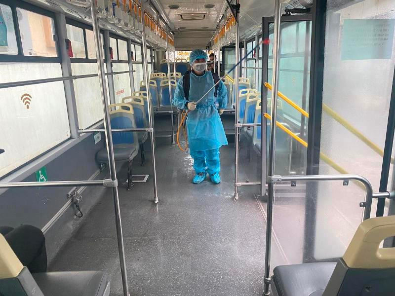 Toàn bộ xe buýt của Transerco được khử trùng hàng ngày, sau giờ khai thác