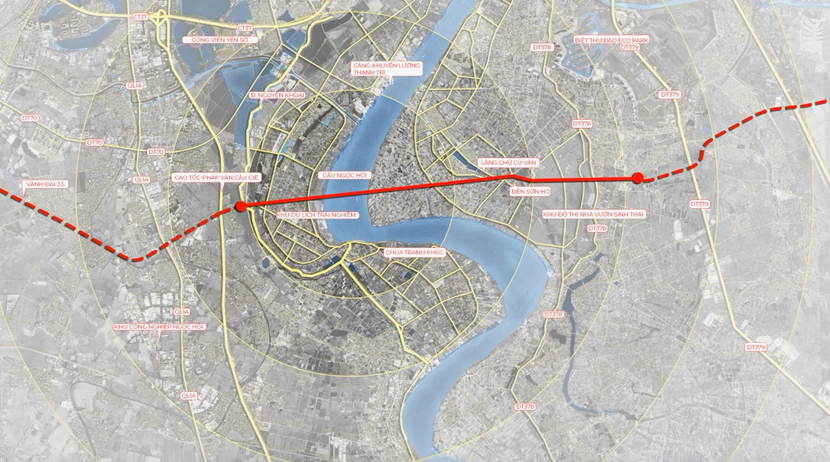 Vị trí xây dựng cầu Ngọc Hồi nối Hà Nội và Hưng Yên
