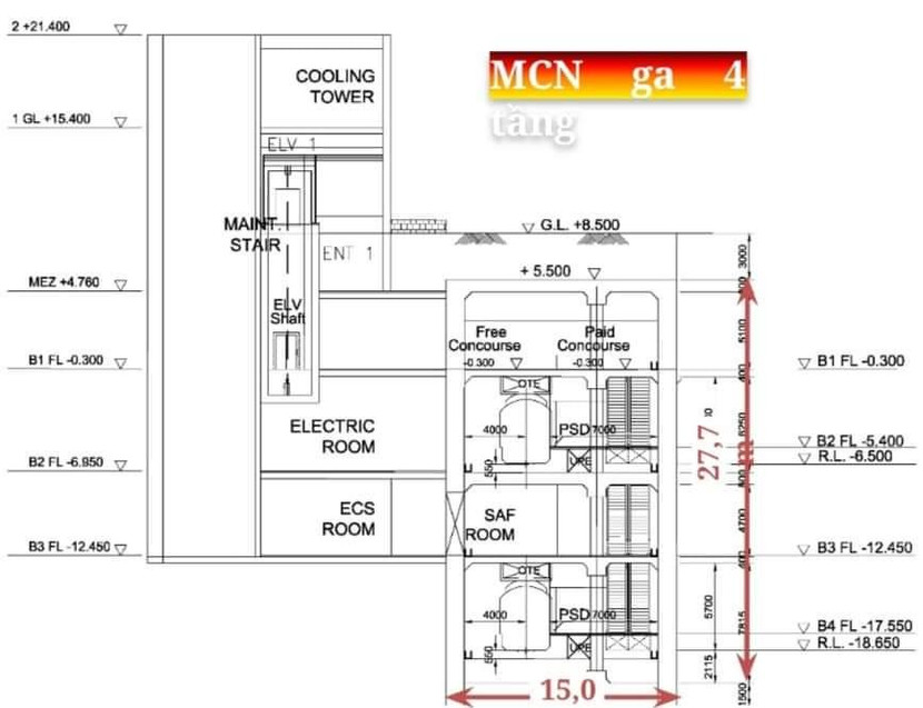 Kết cấu nhà ga ngầm C9 hồ Hoàn Kiếm