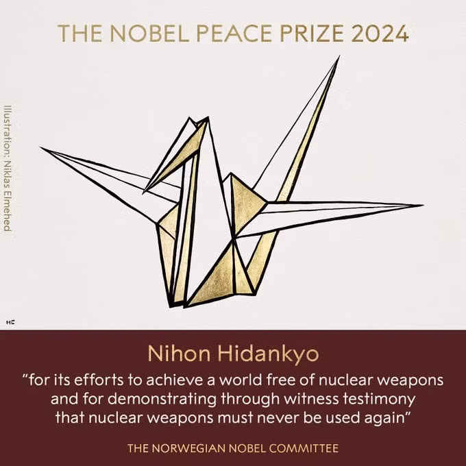 Giải Nobel Hòa bình 2024 được trao cho tổ chức Nihon Hidankyo Giải Nobel Hòa bình 2024 được trao cho tổ chức Nihon Hidankyo