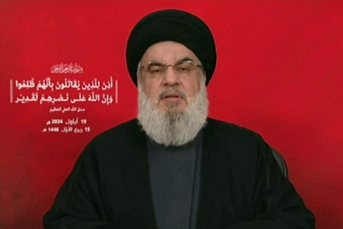 Thủ lĩnh Hezbollah, ông Hassan Nasrallah phát biểu trên truyền hình Lebanon ngày 19-9