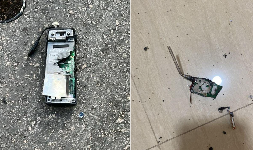 Hình ảnh được cho là một bộ đàm vừa phát nổ ở Lebanon Hình ảnh được cho là một bộ đàm vừa phát nổ ở Lebanon