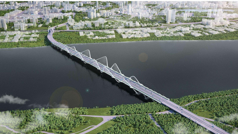 Phối cảnh cầu Trần Hưng Đạo qua sông Hồng Phối cảnh cầu Trần Hưng Đạo qua sông Hồng