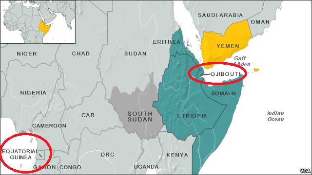 Vị trí của hai căn cứ quân sự Trung Quốc ở Ấn Độ Dương và Đại Tây Dương