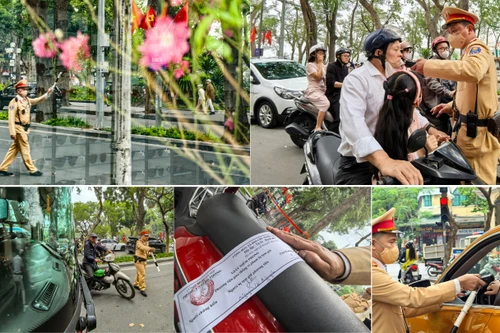 Ảnh CSGT Hà Nội "xuyên Tết" bám chốt, không có "ngoại lệ" cho chén rượu xuân ngay từ Mùng Một Tết