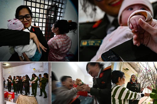 Xúc động khoảnh khắc những "người mẹ" mặc cảnh phục đưa Tết ấm vào trại tạm giam ở Hà Nội 