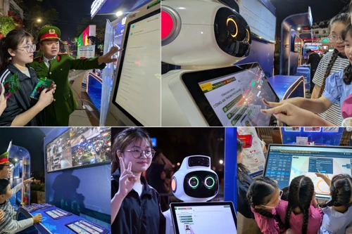 Người dân hào hứng trải nghiệm "Cảnh sát AI" và Kiosk thông minh của Công an Hà Nội tại Hồ Gươm