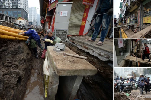 Công trường mở rộng đường Nguyễn Tuân ngày sát Tết: người dân phải bắc cầu tạm vào nhà
