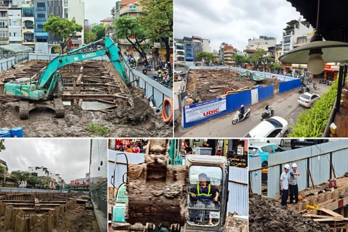 Hình ảnh cận cảnh mới nhất của đại công trường khẩn cấp chống ngập, sâu 6m giữa lòng phố cổ