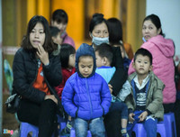 [Ảnh] Vất vả xếp hàng trong đêm mưa rét để xét nghiệm sán lợn cho con