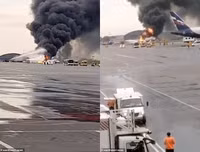 Hiện trường máy bay Superjet bốc cháy ở Moscow, ít nhất 41 người thiệt mạng