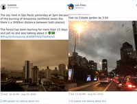 Cháy rừng Amazon: Bầu trời Brazil chìm trong khói tro, 3h chiều tối đen như giữa đêm