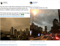 Cháy rừng Amazon: Bầu trời Brazil chìm trong khói tro, 3h chiều tối đen như giữa đêm