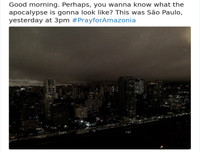 Cháy rừng Amazon: Bầu trời Brazil chìm trong khói tro, 3h chiều tối đen như giữa đêm