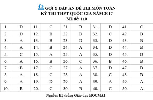 Gợi ý đáp án môn Toán kỳ thi THPT Quốc gia 2017 ảnh 2