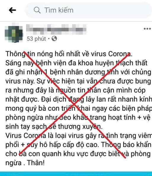 Công an huyện Thạch Thất xử lý một trường hợp đăng tin sai sự thật về dịch virus Corona ảnh 1