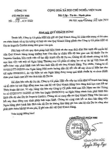 Khách hàng tố chủ đầu tư chung cư Imperia Garden "quên" tiền bảo lãnh ngân hàng khi mua căn hộ ảnh 2 Khách hàng tố chủ đầu tư chung cư Imperia Garden "quên" tiền bảo lãnh ngân hàng khi mua căn hộ ảnh 2