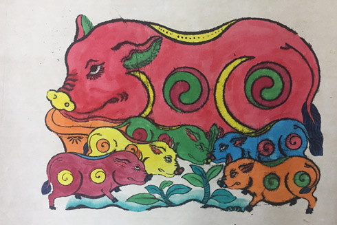 Tranh lợn đàn Hàng Trống đắt hàng dịp Tết Kỷ Hợi ảnh 2 Tranh lợn đàn Hàng Trống đắt hàng dịp Tết Kỷ Hợi ảnh 2