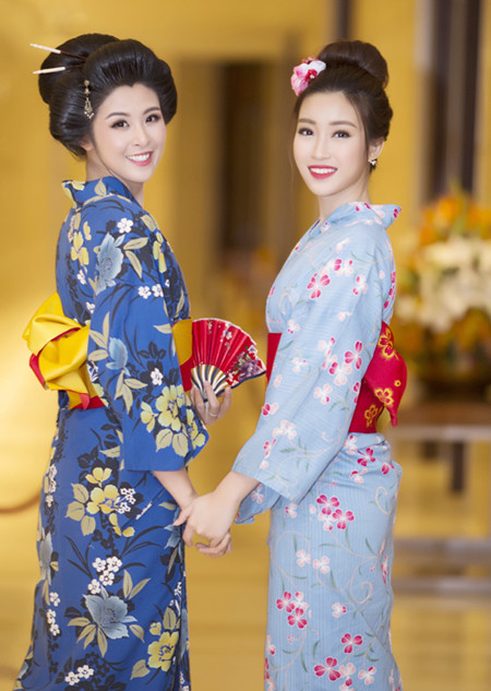 Hoa hậu Ngọc Hân diện kimono đọ sắc với "đàn em" ảnh 2 Hoa hậu Ngọc Hân diện kimono đọ sắc với "đàn em" ảnh 2