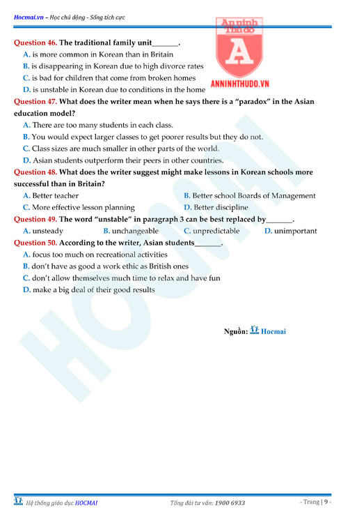 Tự đánh giá trước Kỳ thi THPT Quốc gia 2018 (4): Kiểm tra môn Tiếng Anh & Đáp án môn Hóa học ảnh 19 Tự đánh giá trước Kỳ thi THPT Quốc gia 2018 (4): Kiểm tra môn Tiếng Anh & Đáp án môn Hóa học ảnh 19