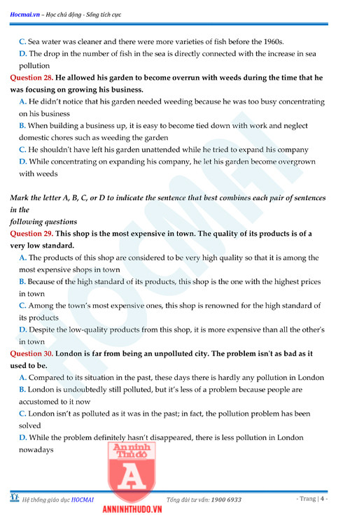 Tự đánh giá trước Kỳ thi THPT Quốc gia 2018 (4): Kiểm tra môn Tiếng Anh & Đáp án môn Hóa học ảnh 6 Tự đánh giá trước Kỳ thi THPT Quốc gia 2018 (4): Kiểm tra môn Tiếng Anh & Đáp án môn Hóa học ảnh 6