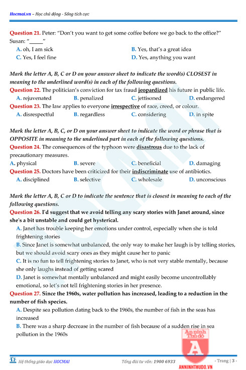 Tự đánh giá trước Kỳ thi THPT Quốc gia 2018 (4): Kiểm tra môn Tiếng Anh & Đáp án môn Hóa học ảnh 5 Tự đánh giá trước Kỳ thi THPT Quốc gia 2018 (4): Kiểm tra môn Tiếng Anh & Đáp án môn Hóa học ảnh 5