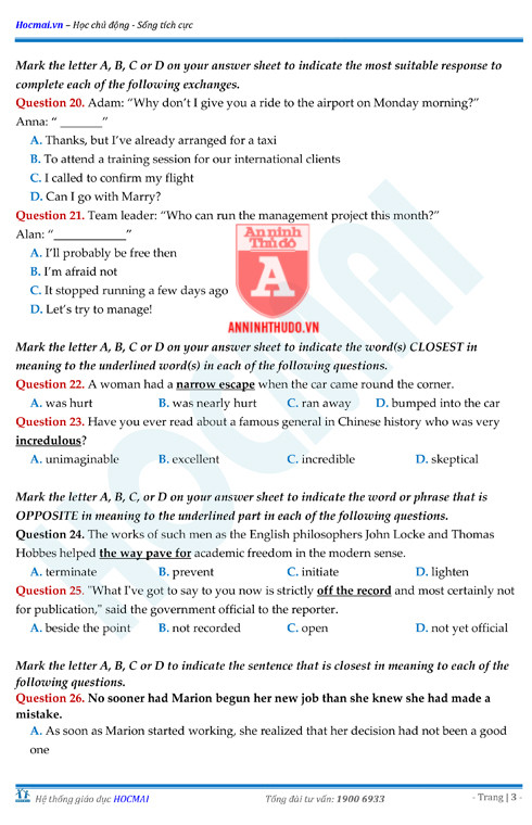 Tự đánh giá trước Kỳ thi THPT Quốc gia 2018 (4): Kiểm tra môn Tiếng Anh & Đáp án môn Hóa học ảnh 13 Tự đánh giá trước Kỳ thi THPT Quốc gia 2018 (4): Kiểm tra môn Tiếng Anh & Đáp án môn Hóa học ảnh 13