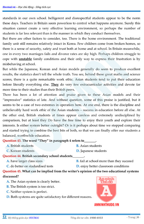 Tự đánh giá trước Kỳ thi THPT Quốc gia 2018 (4): Kiểm tra môn Tiếng Anh & Đáp án môn Hóa học ảnh 18 Tự đánh giá trước Kỳ thi THPT Quốc gia 2018 (4): Kiểm tra môn Tiếng Anh & Đáp án môn Hóa học ảnh 18