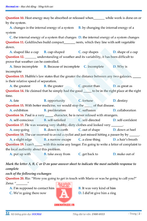 Tự đánh giá trước Kỳ thi THPT Quốc gia 2018 (4): Kiểm tra môn Tiếng Anh & Đáp án môn Hóa học ảnh 4 Tự đánh giá trước Kỳ thi THPT Quốc gia 2018 (4): Kiểm tra môn Tiếng Anh & Đáp án môn Hóa học ảnh 4