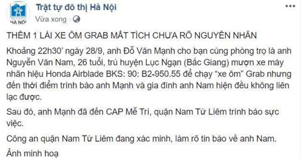 Bác tin đồn thất thiệt thêm một người chạy "xe ôm" Grab bỗng dưng… mất tích ảnh 1