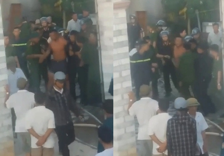 Dùng xe chữa cháy xịt nước khống chế nam thanh niên ôm bình gas cố thủ ảnh 1