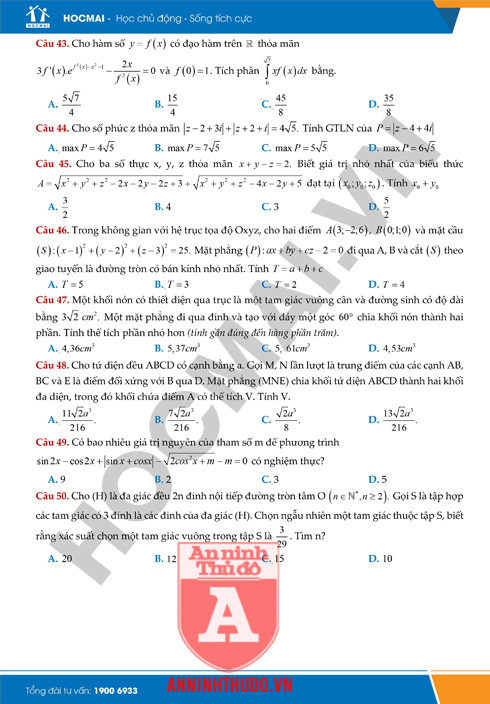 Tự đánh giá trước Kỳ thi THPT Quốc gia 2018: Kiểm tra môn Toán ảnh 12 Tự đánh giá trước Kỳ thi THPT Quốc gia 2018: Kiểm tra môn Toán ảnh 12