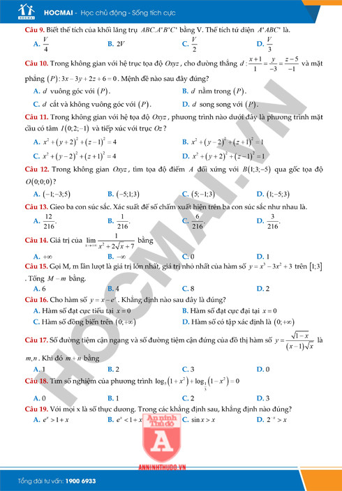 Tự đánh giá trước Kỳ thi THPT Quốc gia 2018: Kiểm tra môn Toán ảnh 2 Tự đánh giá trước Kỳ thi THPT Quốc gia 2018: Kiểm tra môn Toán ảnh 2
