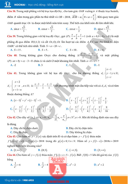 Tự đánh giá trước Kỳ thi THPT Quốc gia 2018: Kiểm tra môn Toán ảnh 5 Tự đánh giá trước Kỳ thi THPT Quốc gia 2018: Kiểm tra môn Toán ảnh 5