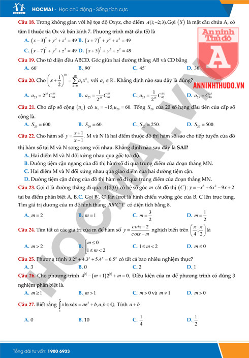 Tự đánh giá trước Kỳ thi THPT Quốc gia 2018: Kiểm tra môn Toán ảnh 9 Tự đánh giá trước Kỳ thi THPT Quốc gia 2018: Kiểm tra môn Toán ảnh 9