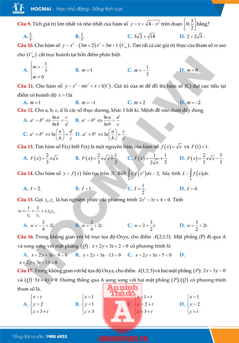 Tự đánh giá trước Kỳ thi THPT Quốc gia 2018: Kiểm tra môn Toán ảnh 8 Tự đánh giá trước Kỳ thi THPT Quốc gia 2018: Kiểm tra môn Toán ảnh 8