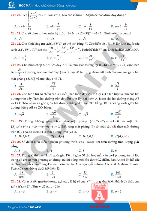 Tự đánh giá trước Kỳ thi THPT Quốc gia 2018: Kiểm tra môn Toán ảnh 3 Tự đánh giá trước Kỳ thi THPT Quốc gia 2018: Kiểm tra môn Toán ảnh 3