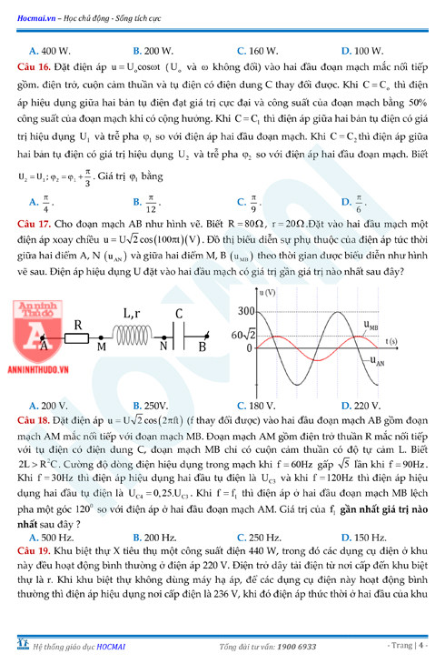Tự đánh giá trước Kỳ thi THPT Quốc gia 2018 (2): Kiểm tra môn Vật lí & Đáp án môn Toán ảnh 13 Tự đánh giá trước Kỳ thi THPT Quốc gia 2018 (2): Kiểm tra môn Vật lí & Đáp án môn Toán ảnh 13