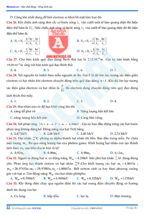 Tự đánh giá trước Kỳ thi THPT Quốc gia 2018 (2): Kiểm tra môn Vật lí & Đáp án môn Toán ảnh 15 Tự đánh giá trước Kỳ thi THPT Quốc gia 2018 (2): Kiểm tra môn Vật lí & Đáp án môn Toán ảnh 15