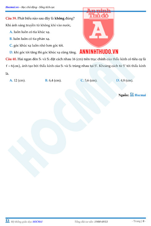 Tự đánh giá trước Kỳ thi THPT Quốc gia 2018 (2): Kiểm tra môn Vật lí & Đáp án môn Toán ảnh 17 Tự đánh giá trước Kỳ thi THPT Quốc gia 2018 (2): Kiểm tra môn Vật lí & Đáp án môn Toán ảnh 17