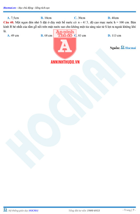 Tự đánh giá trước Kỳ thi THPT Quốc gia 2018 (2): Kiểm tra môn Vật lí & Đáp án môn Toán ảnh 9 Tự đánh giá trước Kỳ thi THPT Quốc gia 2018 (2): Kiểm tra môn Vật lí & Đáp án môn Toán ảnh 9